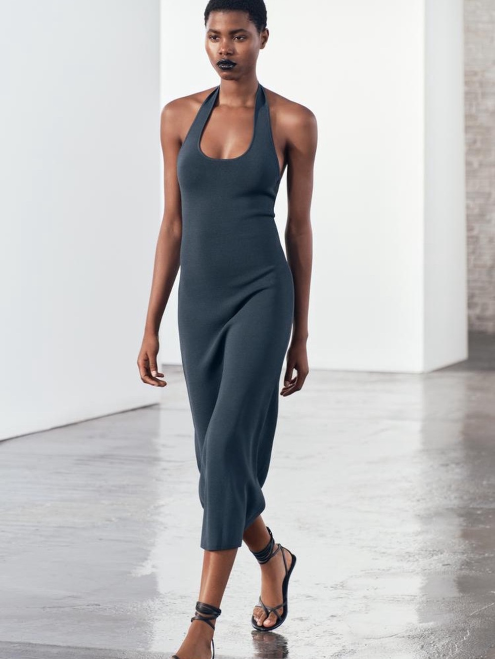 Zara Navy Blue Halter Midi Dress